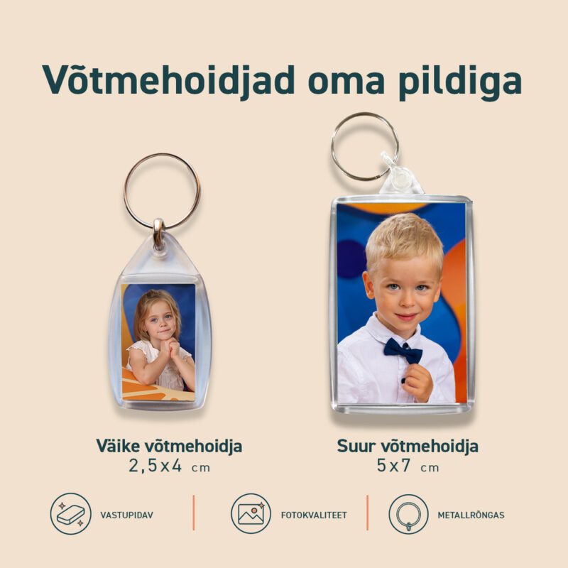 Väike ja suur võtmehoidja oma pildiga